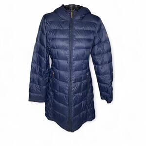 Michael Michael Kors Navy Packable Down Puffer Hooded Coat